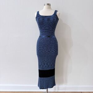 Vintage Wayne Rogers Women’s Size Small Black Blue Knit Bodycon Midi Dress